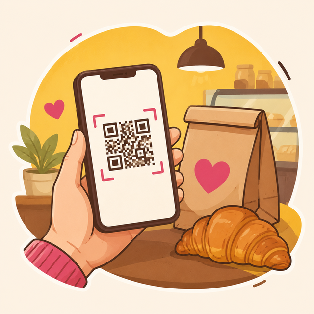 Смартфон с QR-кодом для выдачи заказа в кафе