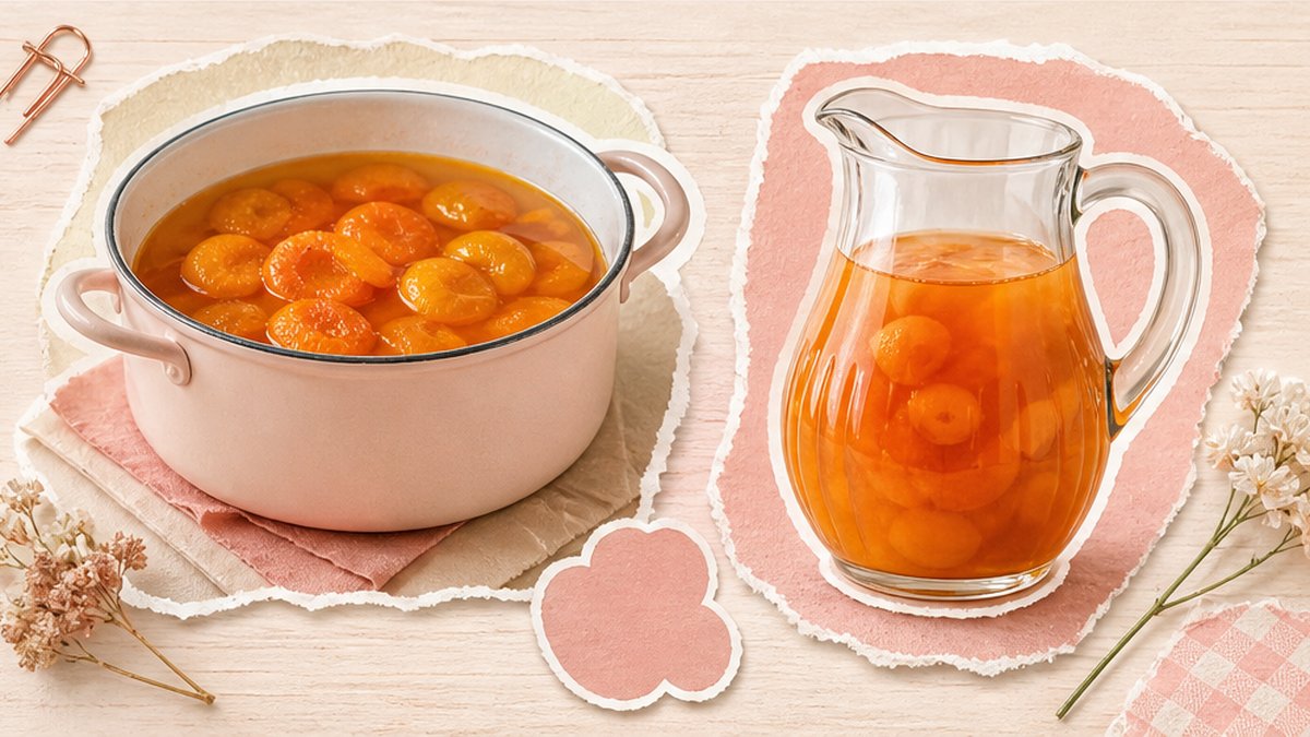 Стикеры компота из абрикосов в кастрюле