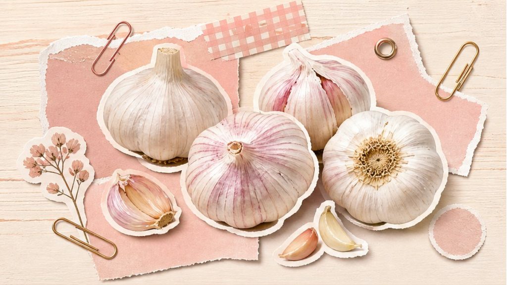 Как приготовить из чеснока – стикеры головки, зубчиков, стрелок и гренок на кремово-розовой поверхности
