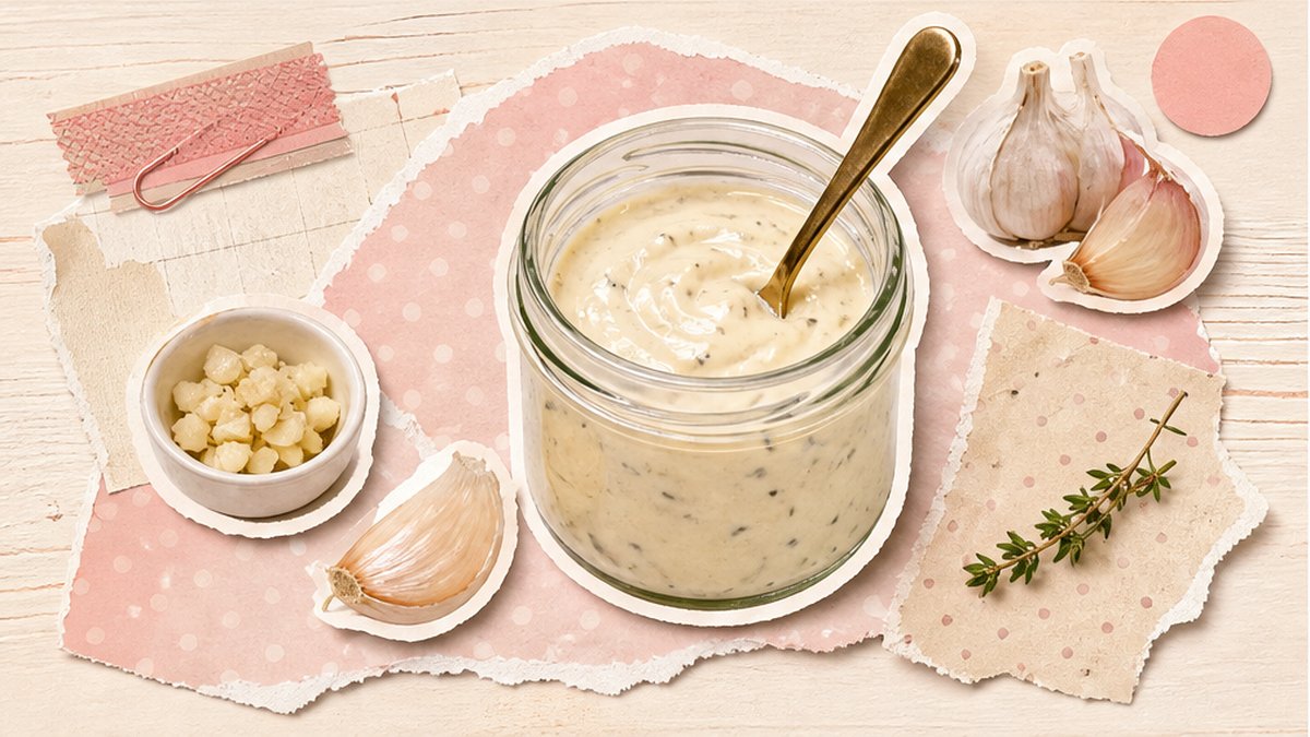 Стикеры банки с чесночным соусом и ложкой