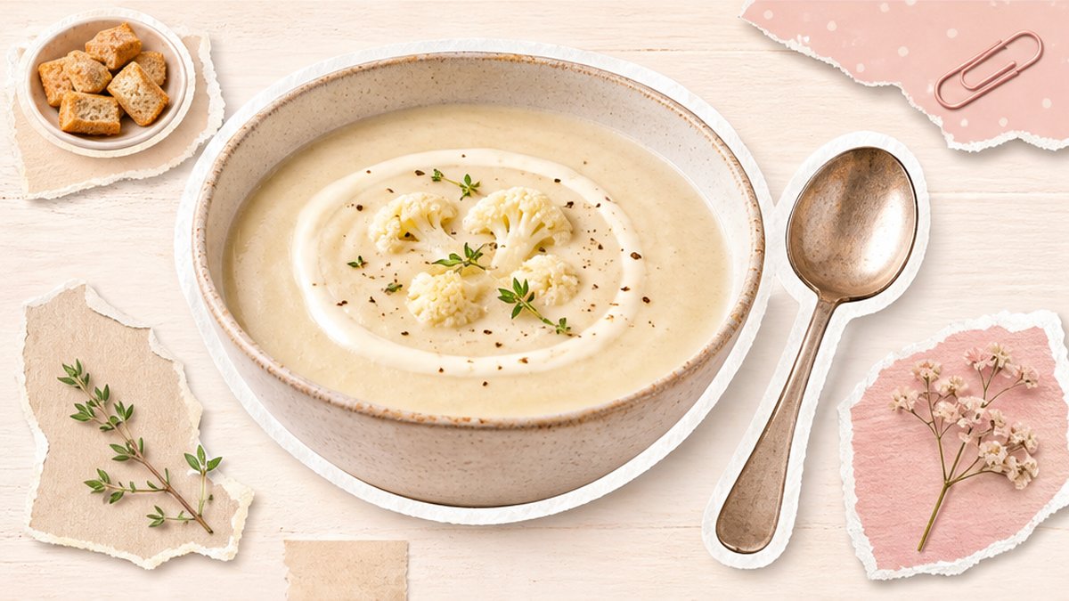 Стикеры миски супа-пюре из цветной капусты