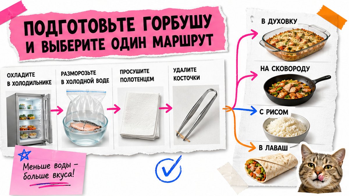 Стикерная карточка подготовки горбуши перед готовкой