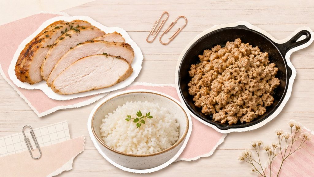 Как приготовить из индейки – стикеры филе, сковороды, риса и котлет на кремово-розовой поверхности