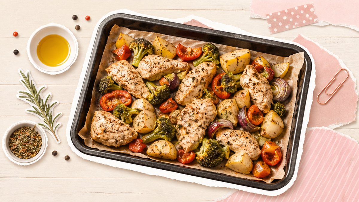Стикеры противня с индейкой и овощами из духовки