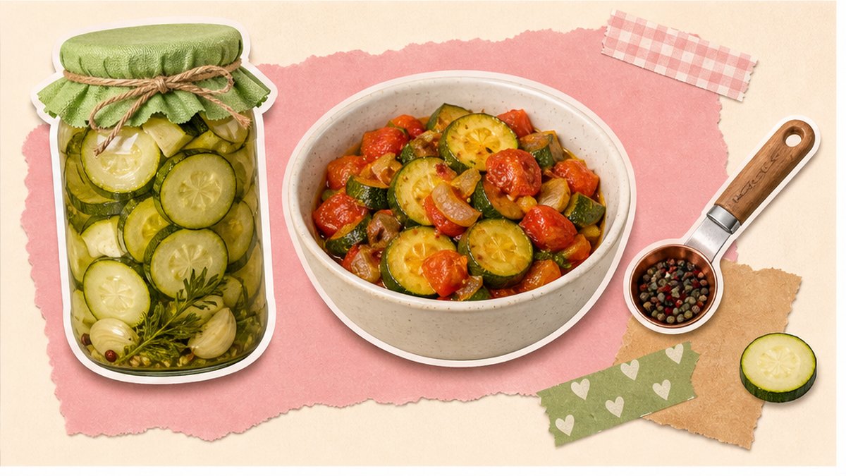Маринованные кабачки и овощная заготовка в банках