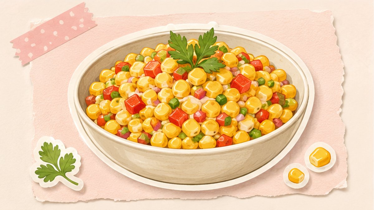 Стикеры салата из консервированной кукурузы с огурцом и яйцом