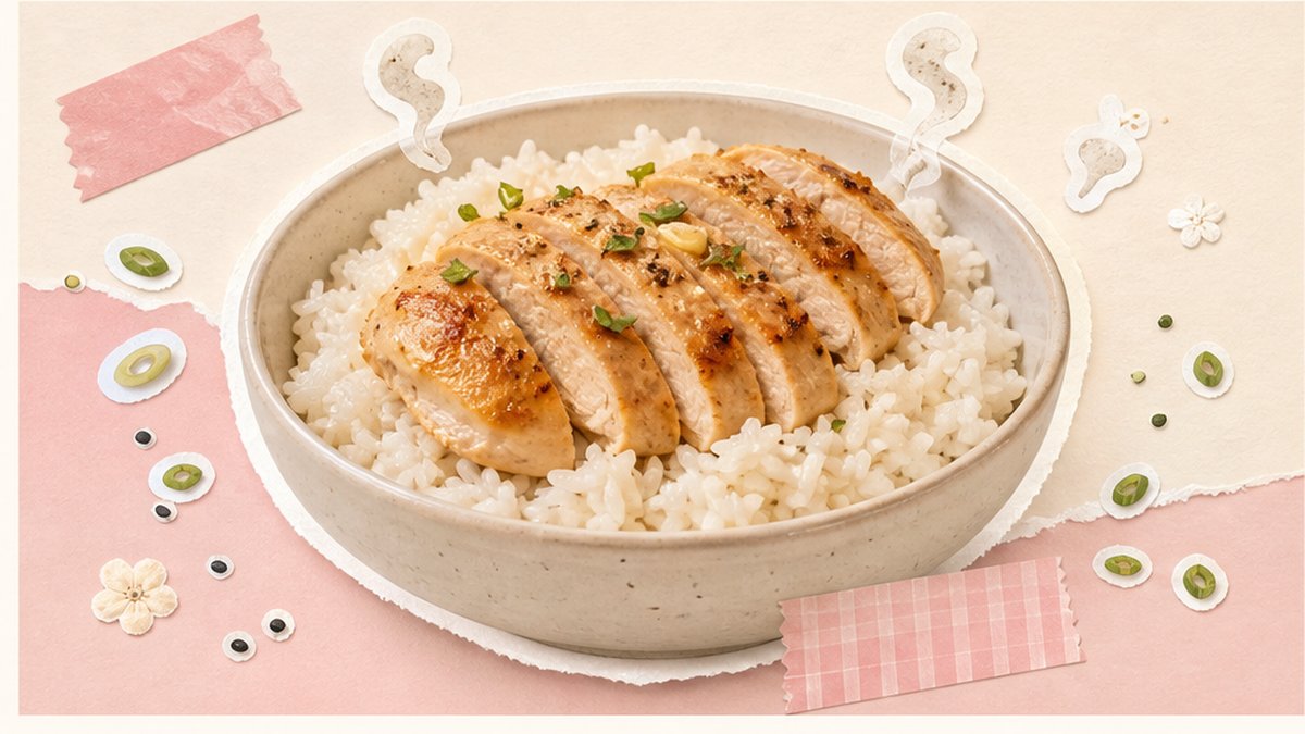 Стикеры миски риса с нарезанным куриным филе
