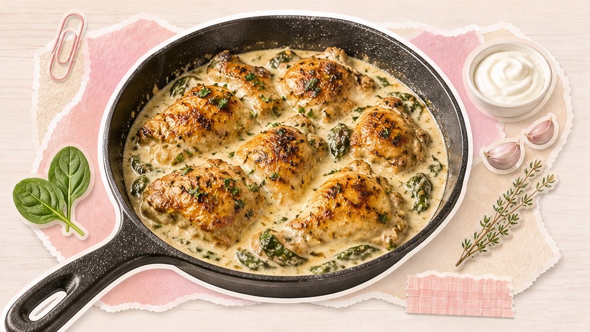 Куриные бёдра на сковороде со сметанным соусом