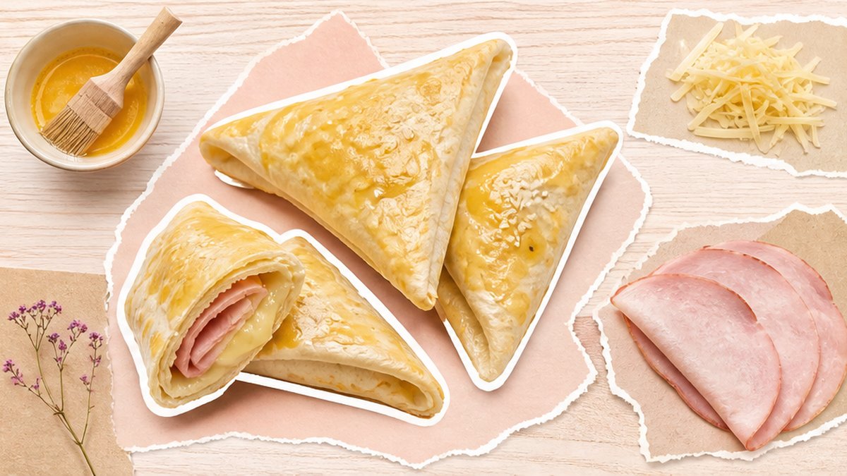 Стикеры конвертиков из лаваша с сыром и ветчиной