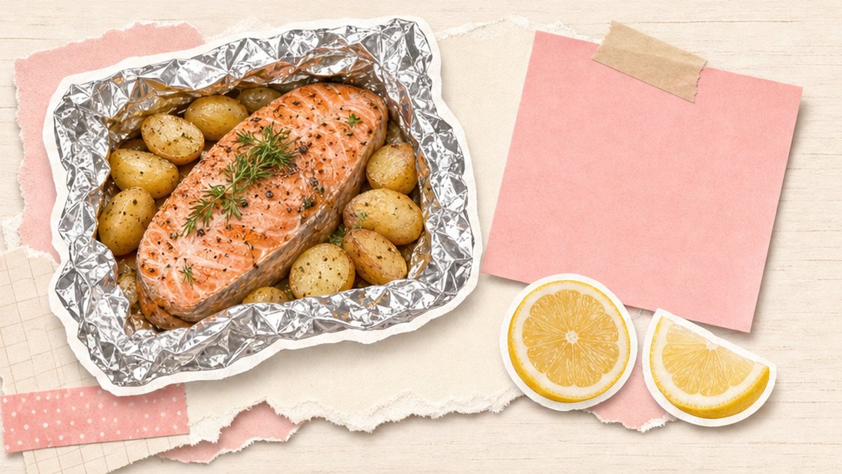 Стикеры запечённого лосося с картофелем в фольге