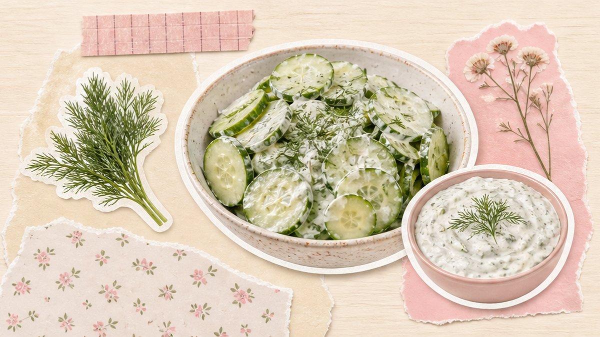 Стикеры салата из огурцов со сметаной и укропом