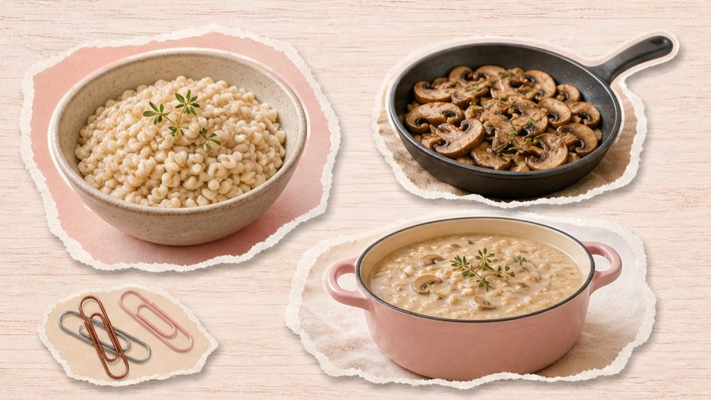 Как приготовить из перловки – стикеры каши, супа и котлет на кремово-розовой поверхности