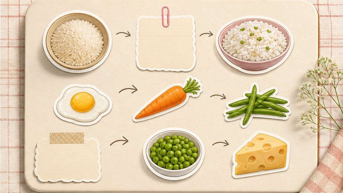 Стикеры риса и простых продуктов для семи идей