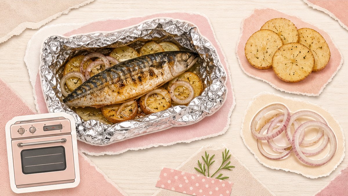 Стикеры запечённой скумбрии с картофелем в фольге