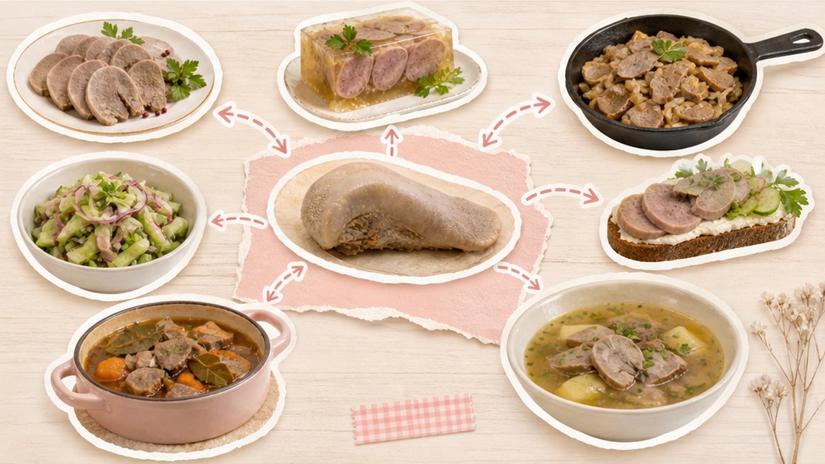 Стикеры языка с нарезкой, заливным, сковородой и супом
