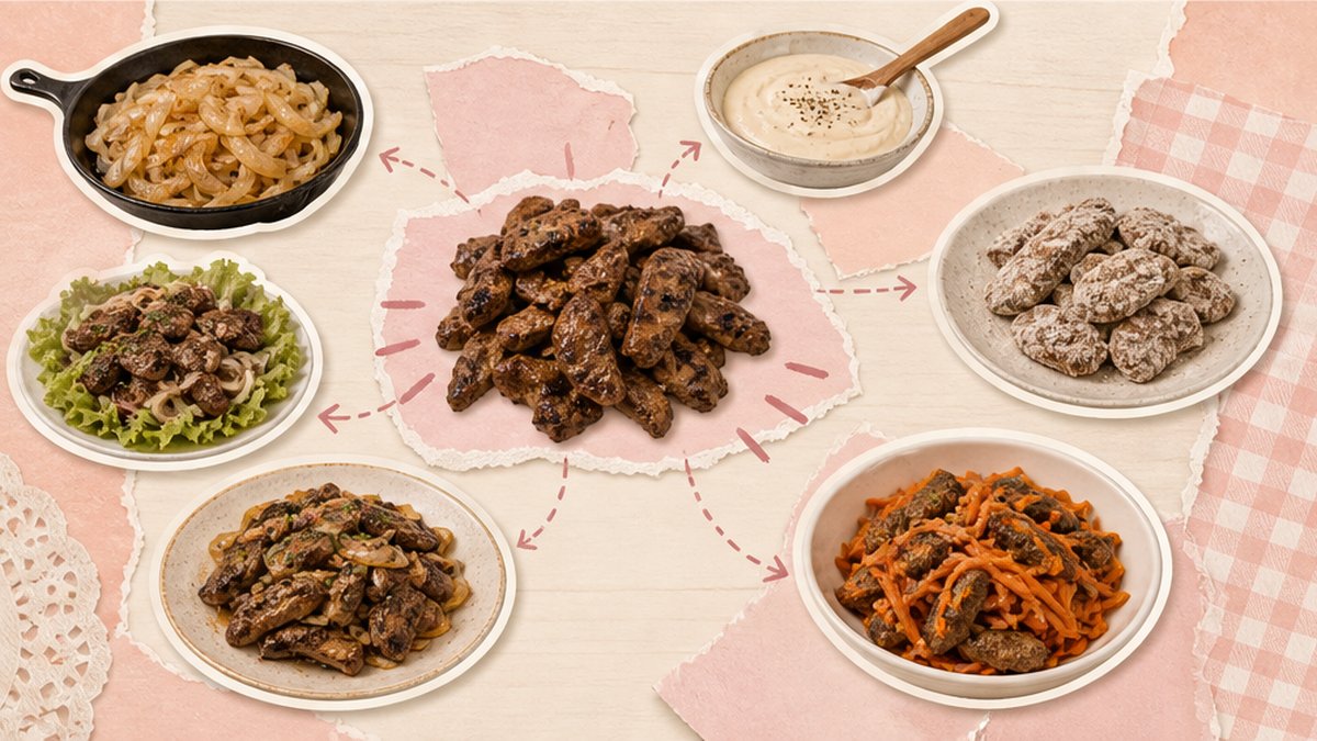 Стикеры печени с луком, сметаной, мукой и морковью
