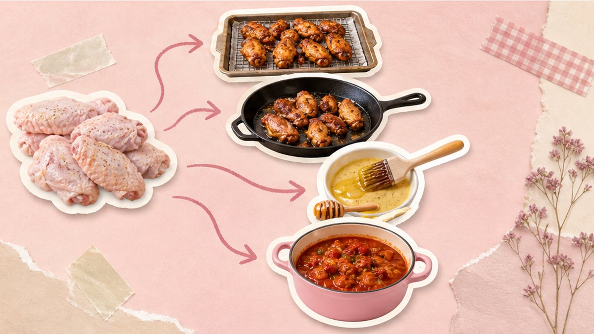 Стикеры запекания, жарки, глазури и томата из куриных крылышек