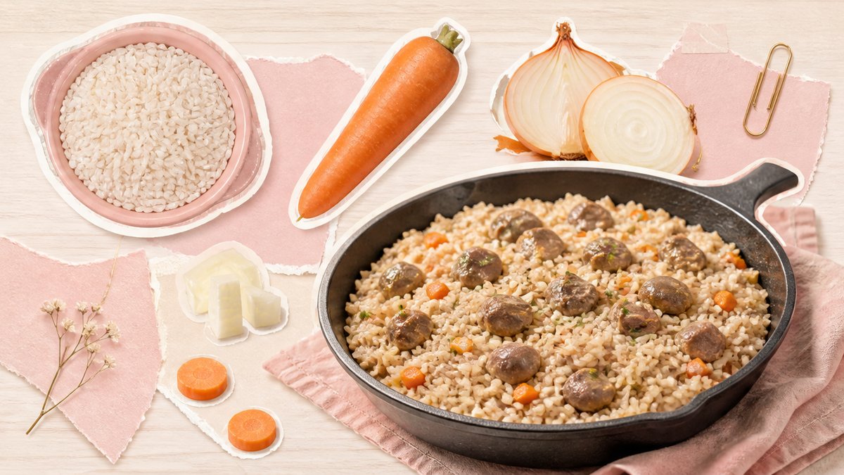 Стикеры риса с куриными желудками и овощами на сковороде