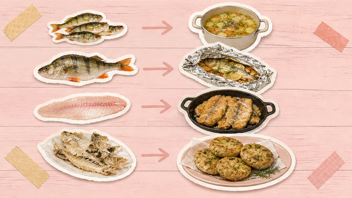 Стикеры ухи, фольги, жарки в муке и котлет из окуня