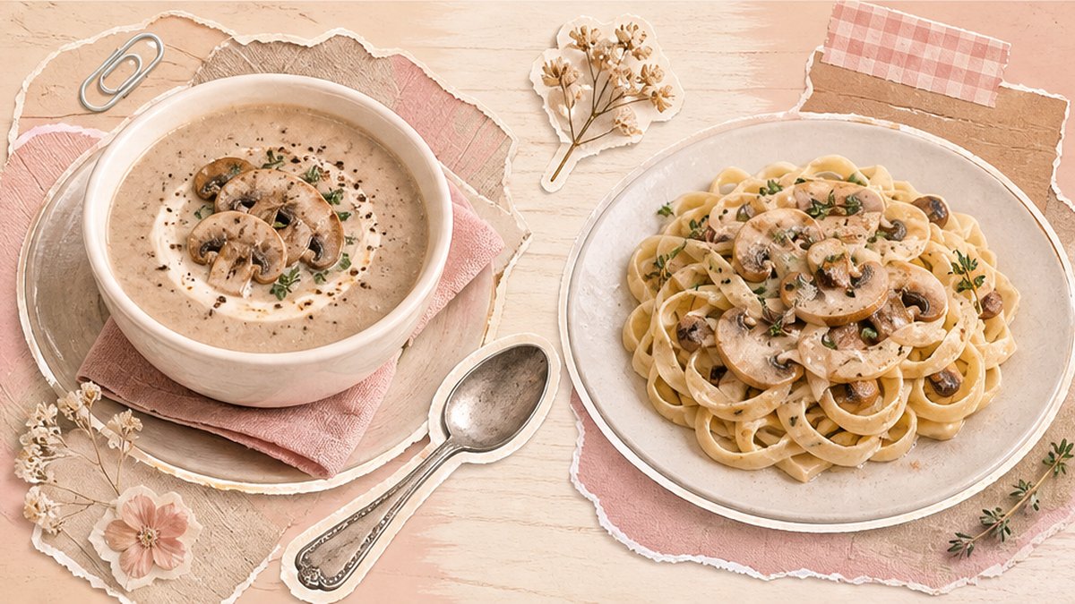 Стикеры супа и пасты с шампиньонами