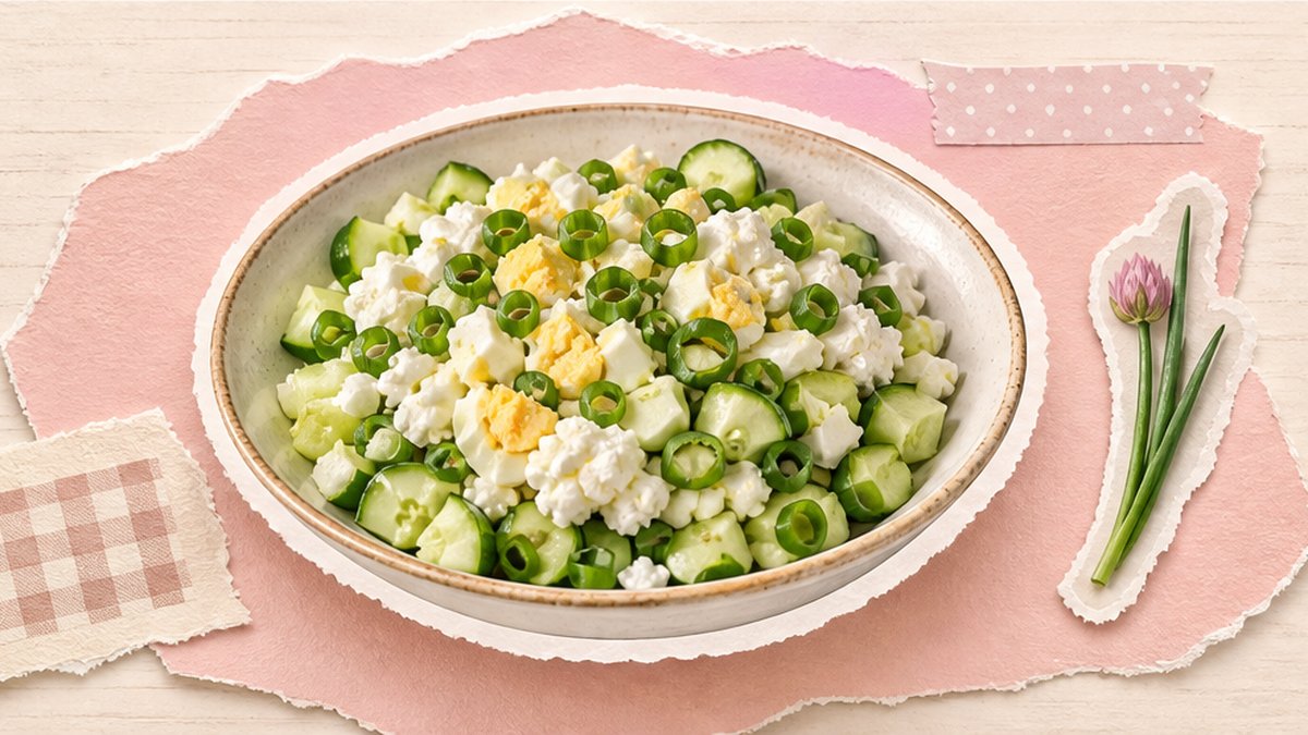 Стикеры салата с молодым пером, яйцом и творогом