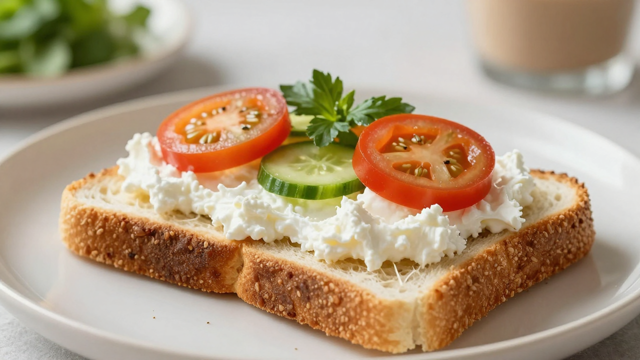 Тосты из вчерашнего хлеба с творожным сыром и овощами