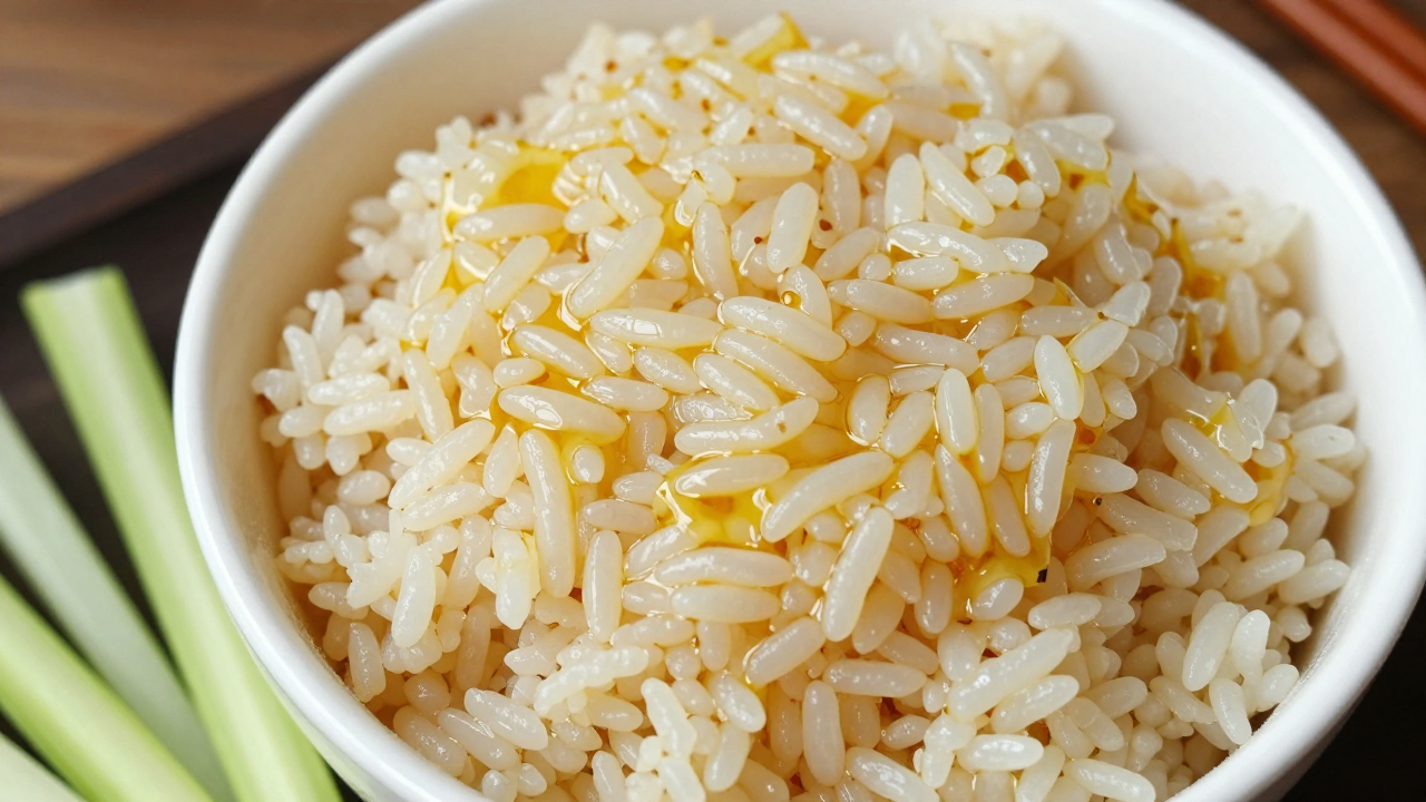 Рассыпчатый рис с маслом и овощные палочки отдельно от белка