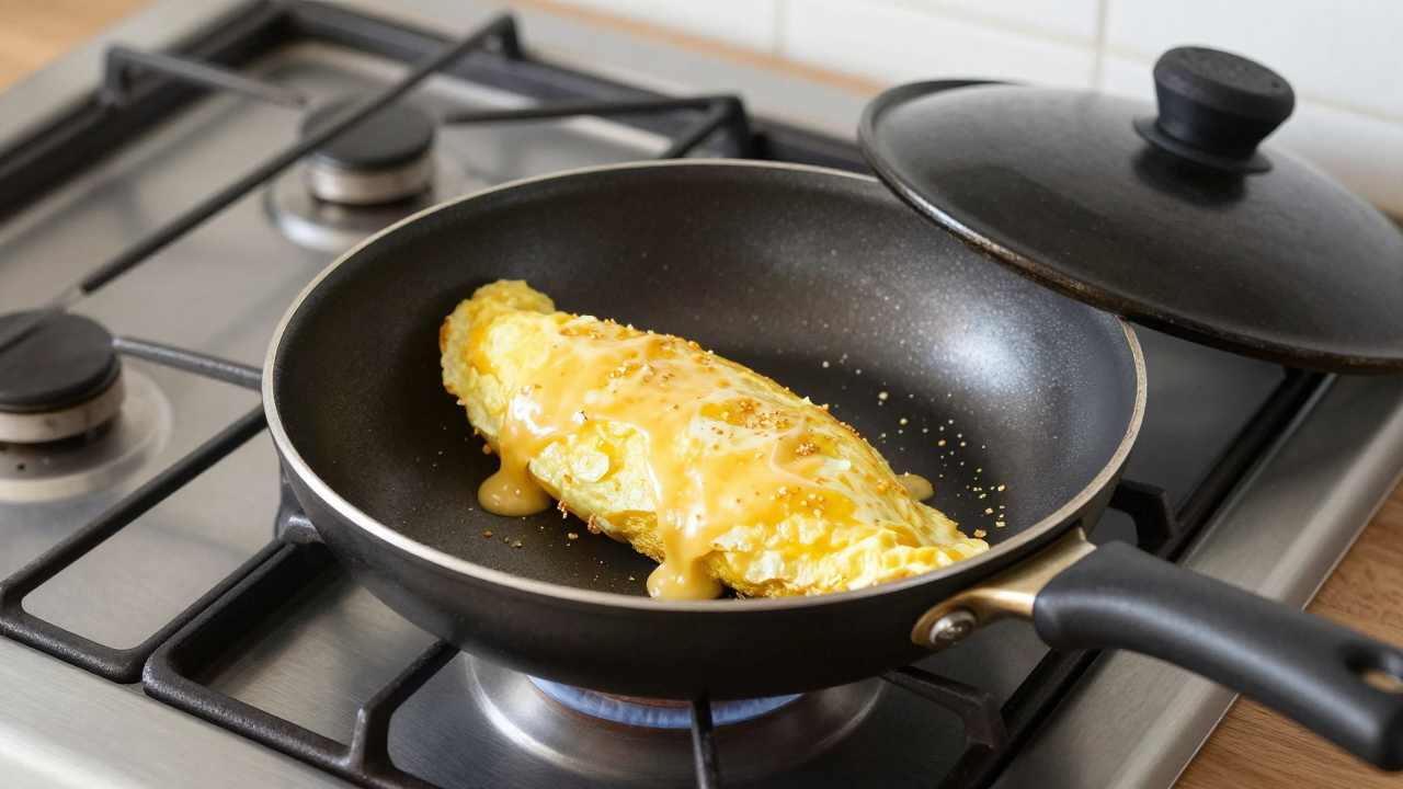 Омлет на сковороде с сыром и зеленью